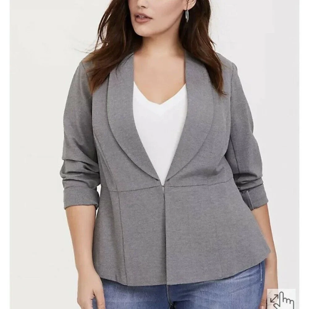 Torrid Blazer UpTown Peplum Blazer Ponte Stretch Grey Sz 2 Womens 14 16 NWT $68_3